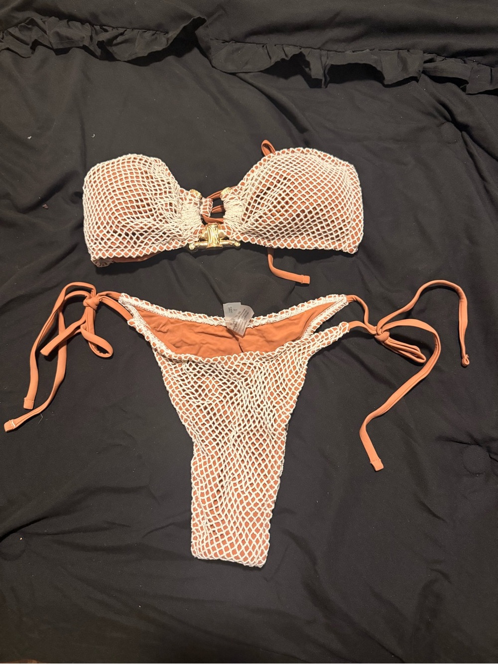 Zaful Peach Bikini with White Mesh Overlay